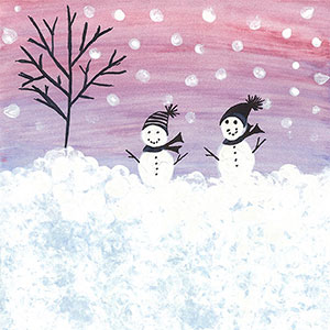 Two Snowmen - Scarf & Hat in a Snowy Landscape - Art - Christmas Cards - Creation Art Cards
