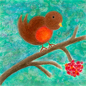 Robin on a branch with berries - Art - Christmas Cards - Creation Art Cards