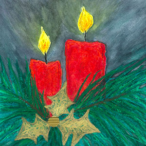 Collage Christmas Holly and Candles - Art - Christmas Cards - Creation Art Cards