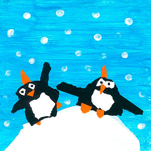 Two Penguins playing in the snow - Creation Art Cards