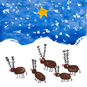 Five Reindeers - Fingerprint Painting - Creation Art Cards
