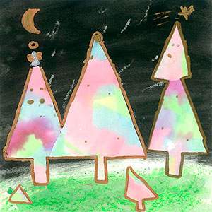 Abstract Christmas Trees at Night - Creation Art Cards