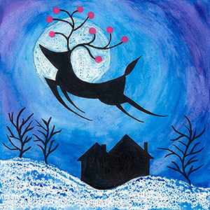 Leaping Reindeer in Moonlight - Creation Art Cards