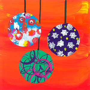 Christmas Baubles - Collage & Paint - School Christmas Card Project - Creation Art Cards