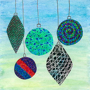 Christmas Baubles - Wax Resist, Collage & Paint - School Christmas Card Project - Creation Art Cards