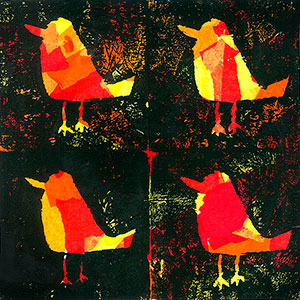 Christmas Bird - Hand Made Stamp & Collage - School Christmas Card Project - Creation Art Cards