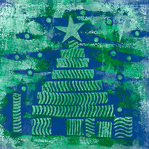 Christmas Tree - Hand Made Stamp & Wax Resist - School Christmas Card Project - Creation Art Cards