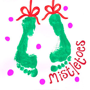 Mistletoes - Footprint Painting - School Christmas Card Project - Creation Art Cards