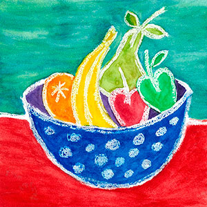 Fruit Bowl - Wax Resist - School Recipe Book Project - Creation Art Cards