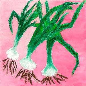 Spring Onions - Wax & Watercolours  - School Recipe Book Project - Creation Art Cards