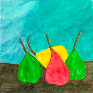 Colourful Pears - Watercolours  - School Recipe Book Project - Creation Art Cards