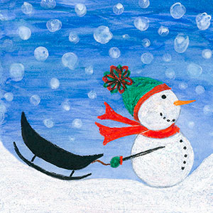 Snowman with Sleigh - School Christmas Card Project