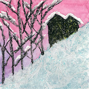 Wax Resist Log Cabin - School Christmas Card Project 